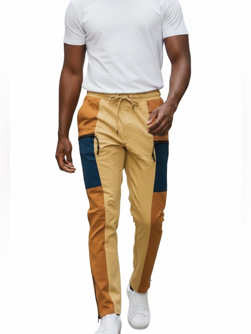 Motive NWT Men's Beige, Orange & Blue Contrast Utility Joggers